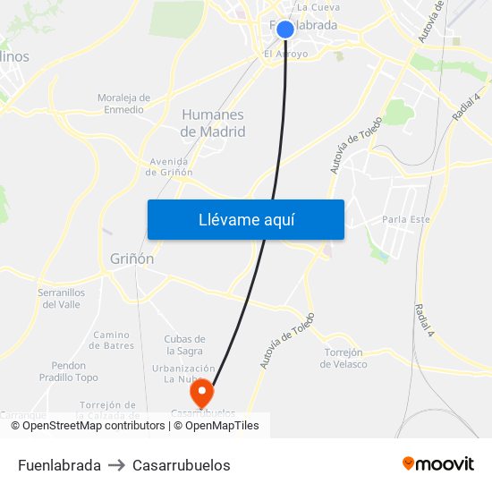 Fuenlabrada to Casarrubuelos map