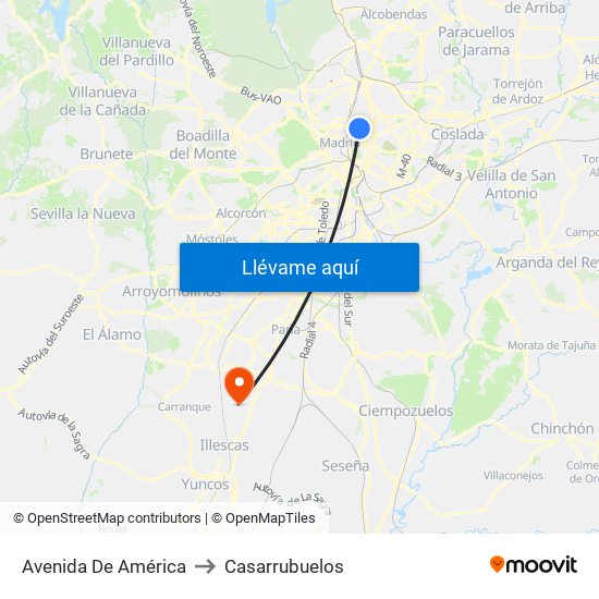 Avenida De América to Casarrubuelos map