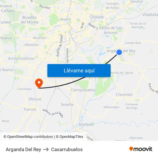 Arganda Del Rey to Casarrubuelos map
