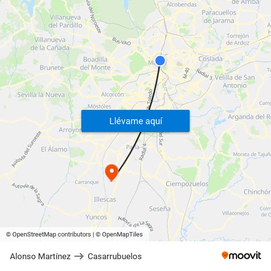 Alonso Martínez to Casarrubuelos map