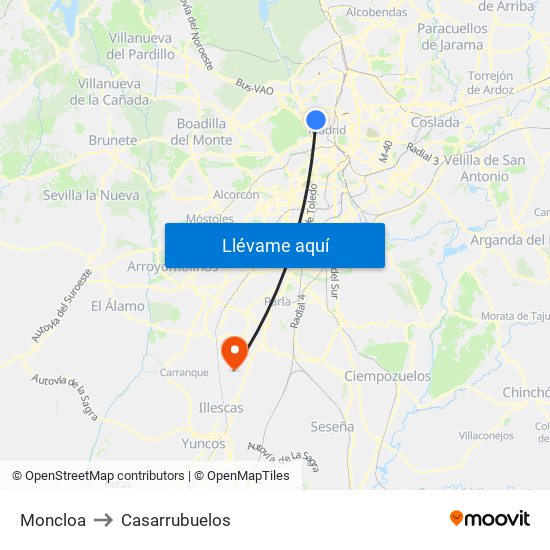 Moncloa to Casarrubuelos map