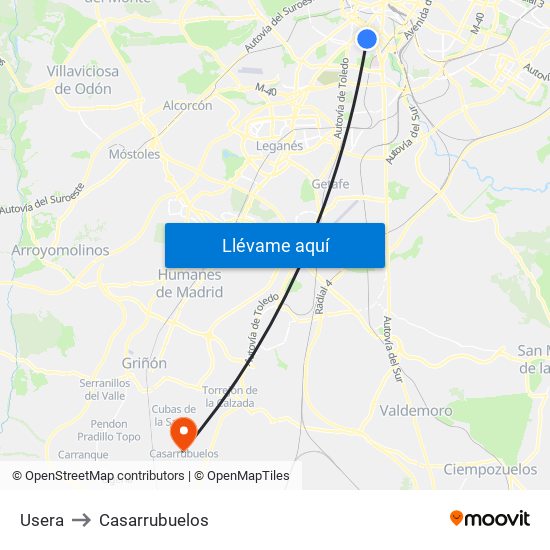 Usera to Casarrubuelos map