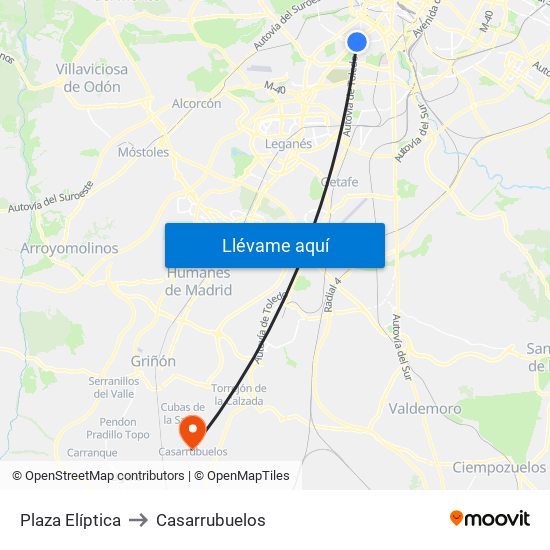 Plaza Elíptica to Casarrubuelos map