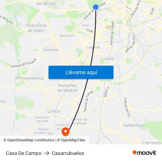 Casa De Campo to Casarrubuelos map