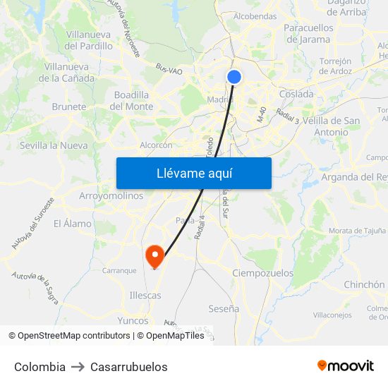 Colombia to Casarrubuelos map