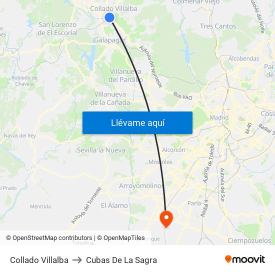 Collado Villalba to Cubas De La Sagra map