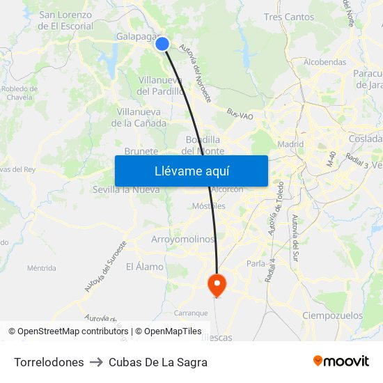 Torrelodones to Cubas De La Sagra map