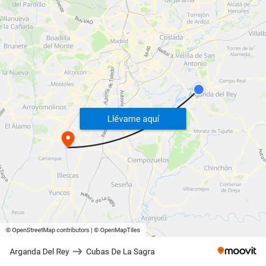Arganda Del Rey to Cubas De La Sagra map