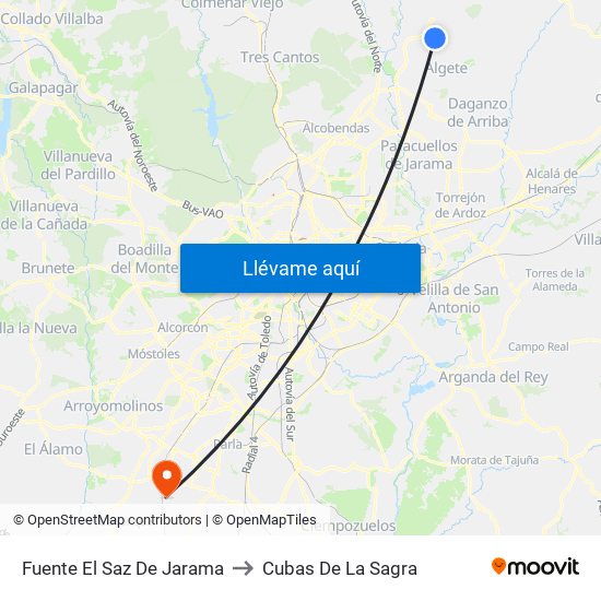 Fuente El Saz De Jarama to Cubas De La Sagra map