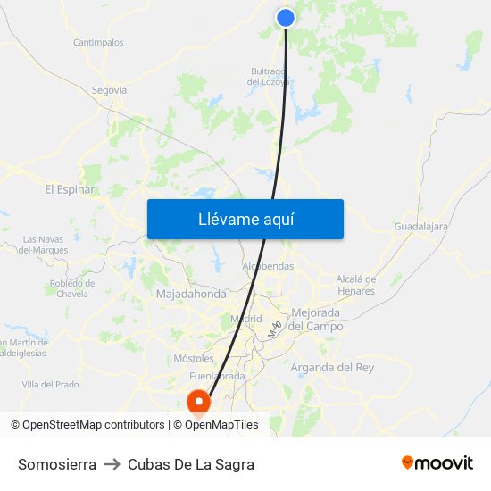 Somosierra to Cubas De La Sagra map