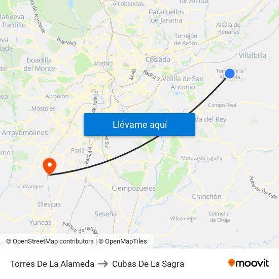 Torres De La Alameda to Cubas De La Sagra map