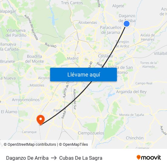 Daganzo De Arriba to Cubas De La Sagra map