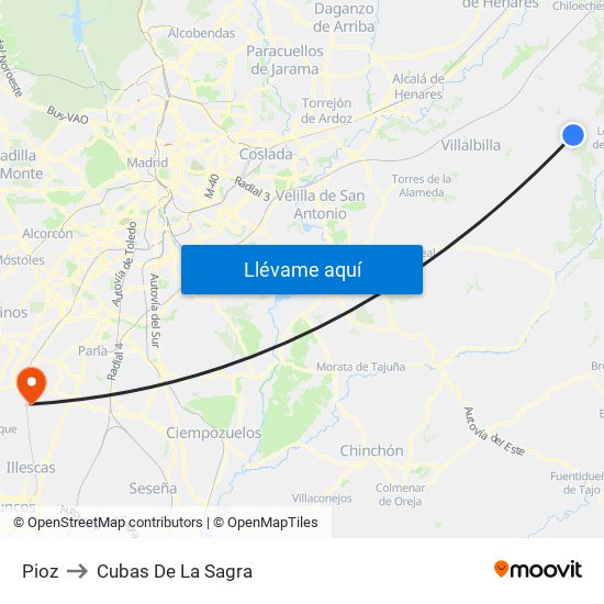 Pioz to Cubas De La Sagra map