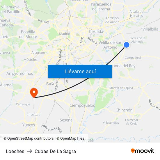 Loeches to Cubas De La Sagra map