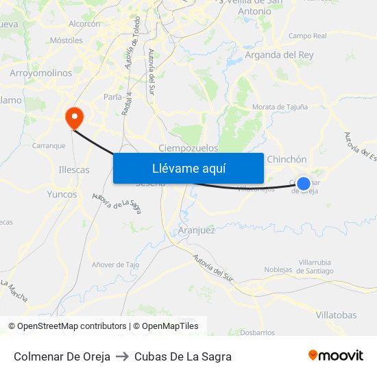 Colmenar De Oreja to Cubas De La Sagra map