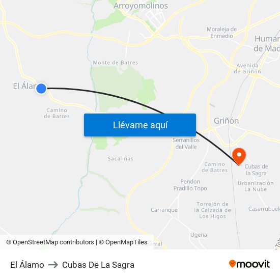 El Álamo to Cubas De La Sagra map