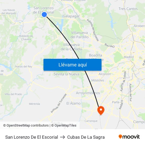 San Lorenzo De El Escorial to Cubas De La Sagra map