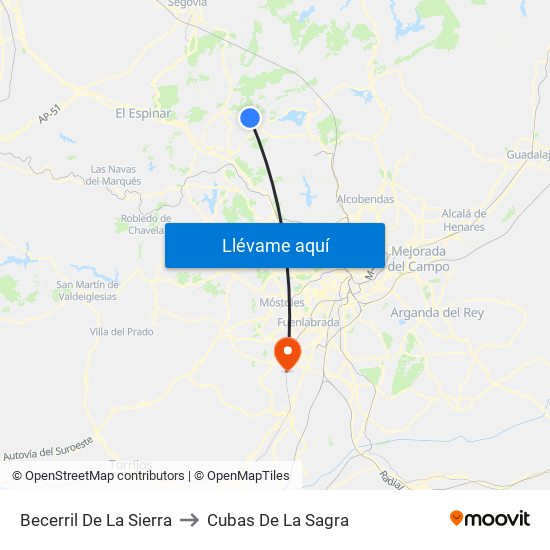 Becerril De La Sierra to Cubas De La Sagra map