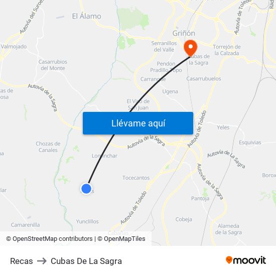 Recas to Cubas De La Sagra map