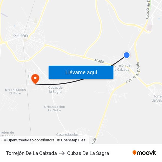 Torrejón De La Calzada to Cubas De La Sagra map