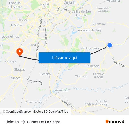 Tielmes to Cubas De La Sagra map