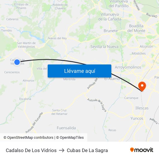 Cadalso De Los Vidrios to Cubas De La Sagra map