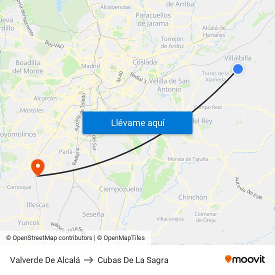 Valverde De Alcalá to Cubas De La Sagra map
