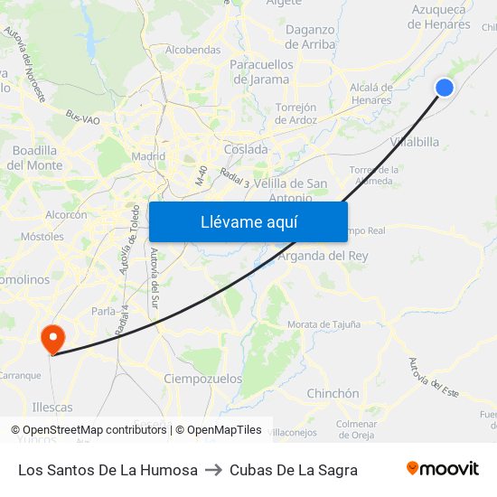 Los Santos De La Humosa to Cubas De La Sagra map