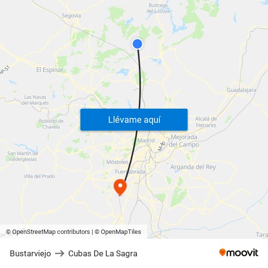 Bustarviejo to Cubas De La Sagra map