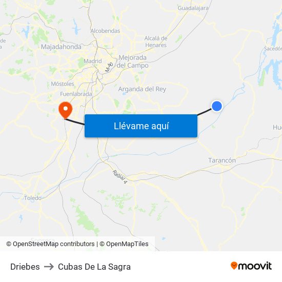 Driebes to Cubas De La Sagra map