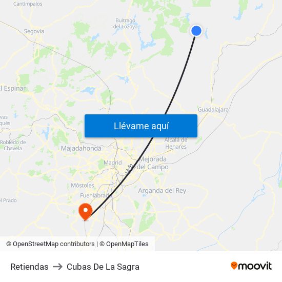 Retiendas to Cubas De La Sagra map