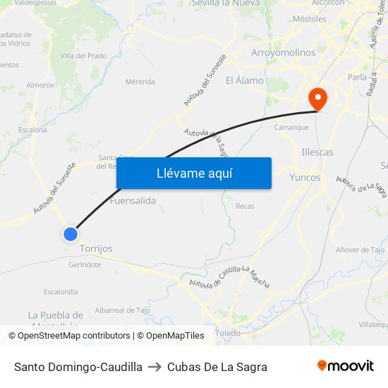 Santo Domingo-Caudilla to Cubas De La Sagra map