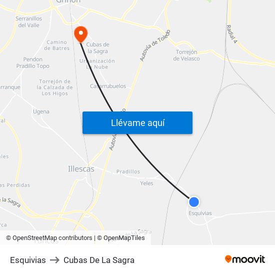 Esquivias to Cubas De La Sagra map