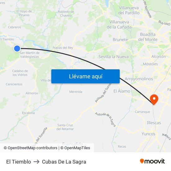 El Tiemblo to Cubas De La Sagra map