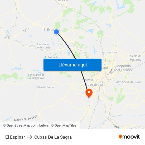 El Espinar to Cubas De La Sagra map