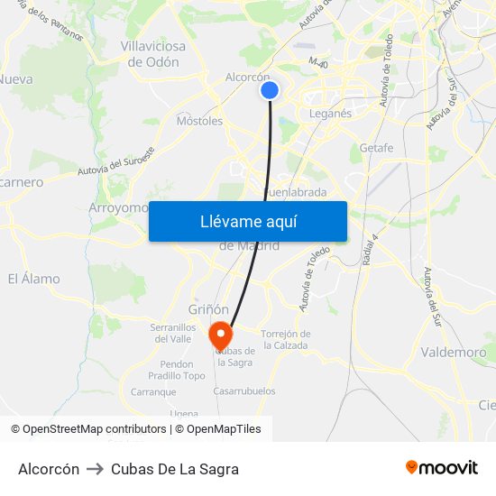 Alcorcón to Cubas De La Sagra map
