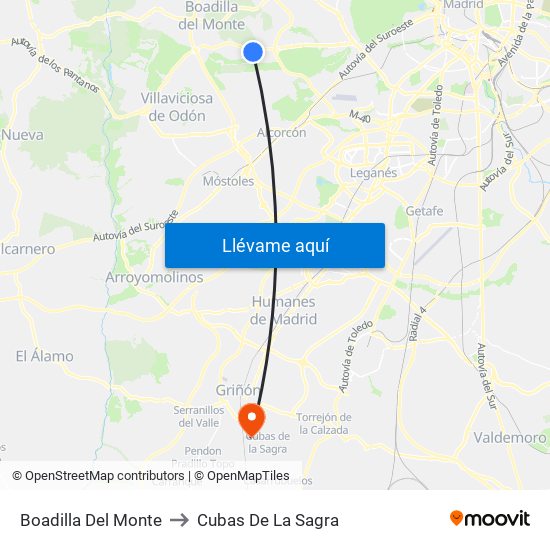 Boadilla Del Monte to Cubas De La Sagra map
