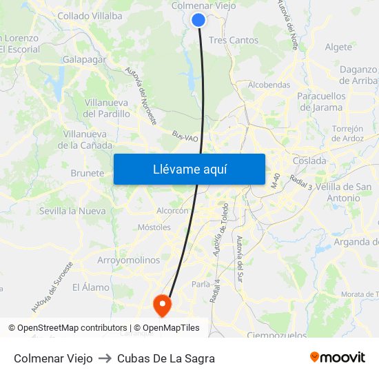 Colmenar Viejo to Cubas De La Sagra map