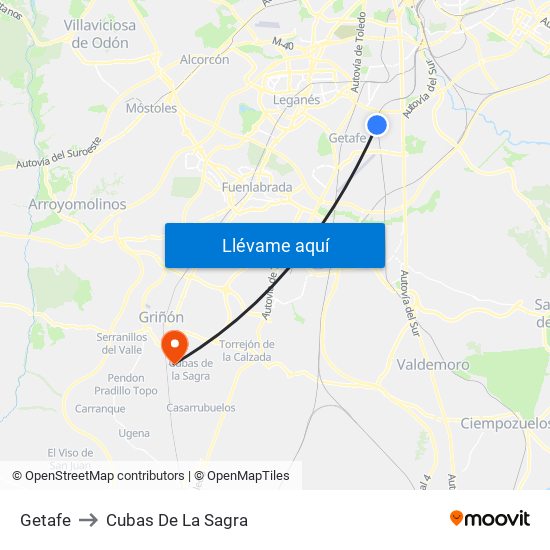 Getafe to Cubas De La Sagra map