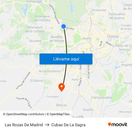 Las Rozas De Madrid to Cubas De La Sagra map