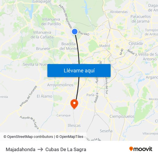 Majadahonda to Cubas De La Sagra map
