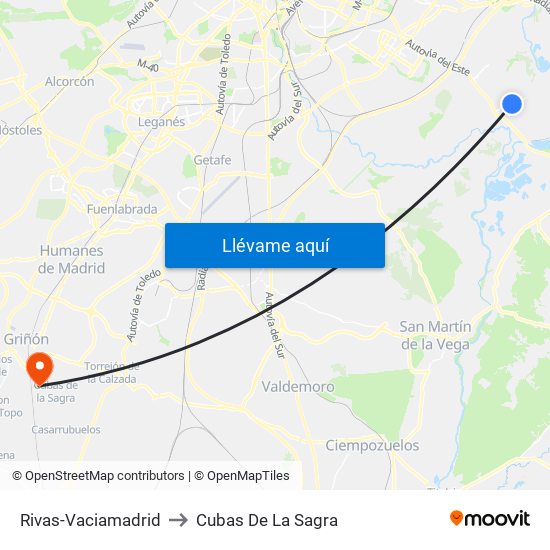 Rivas-Vaciamadrid to Cubas De La Sagra map