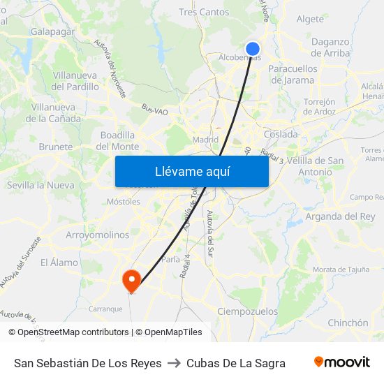 San Sebastián De Los Reyes to Cubas De La Sagra map