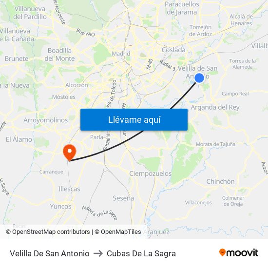 Velilla De San Antonio to Cubas De La Sagra map