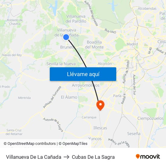 Villanueva De La Cañada to Cubas De La Sagra map