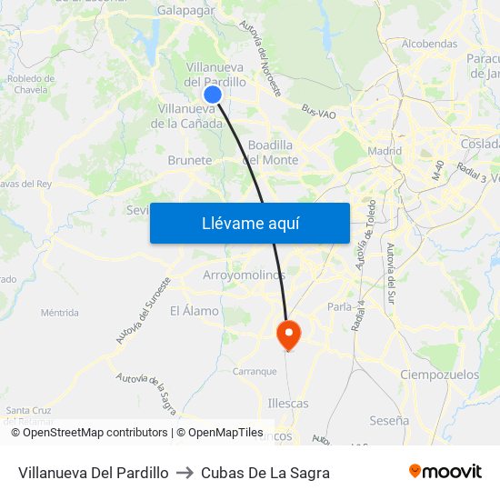 Villanueva Del Pardillo to Cubas De La Sagra map