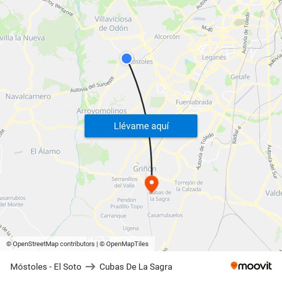 Móstoles - El Soto to Cubas De La Sagra map