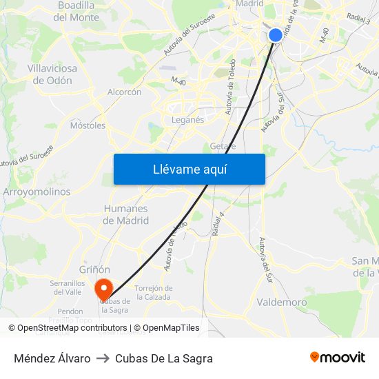 Méndez Álvaro to Cubas De La Sagra map