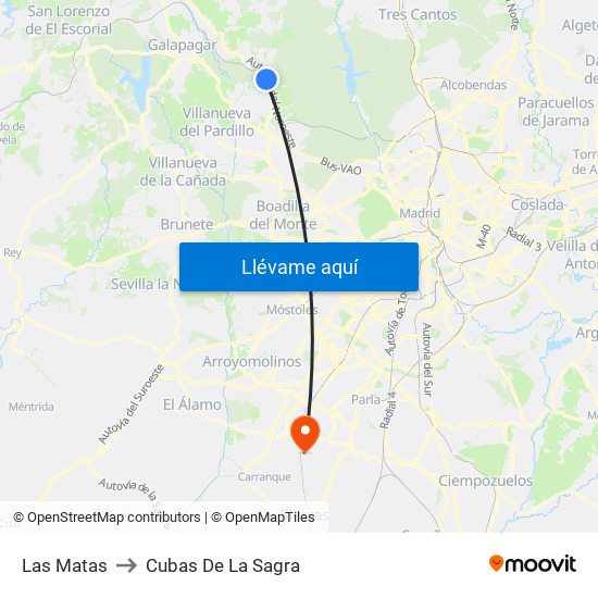 Las Matas to Cubas De La Sagra map