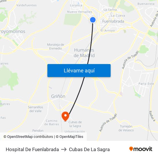 Hospital De Fuenlabrada to Cubas De La Sagra map